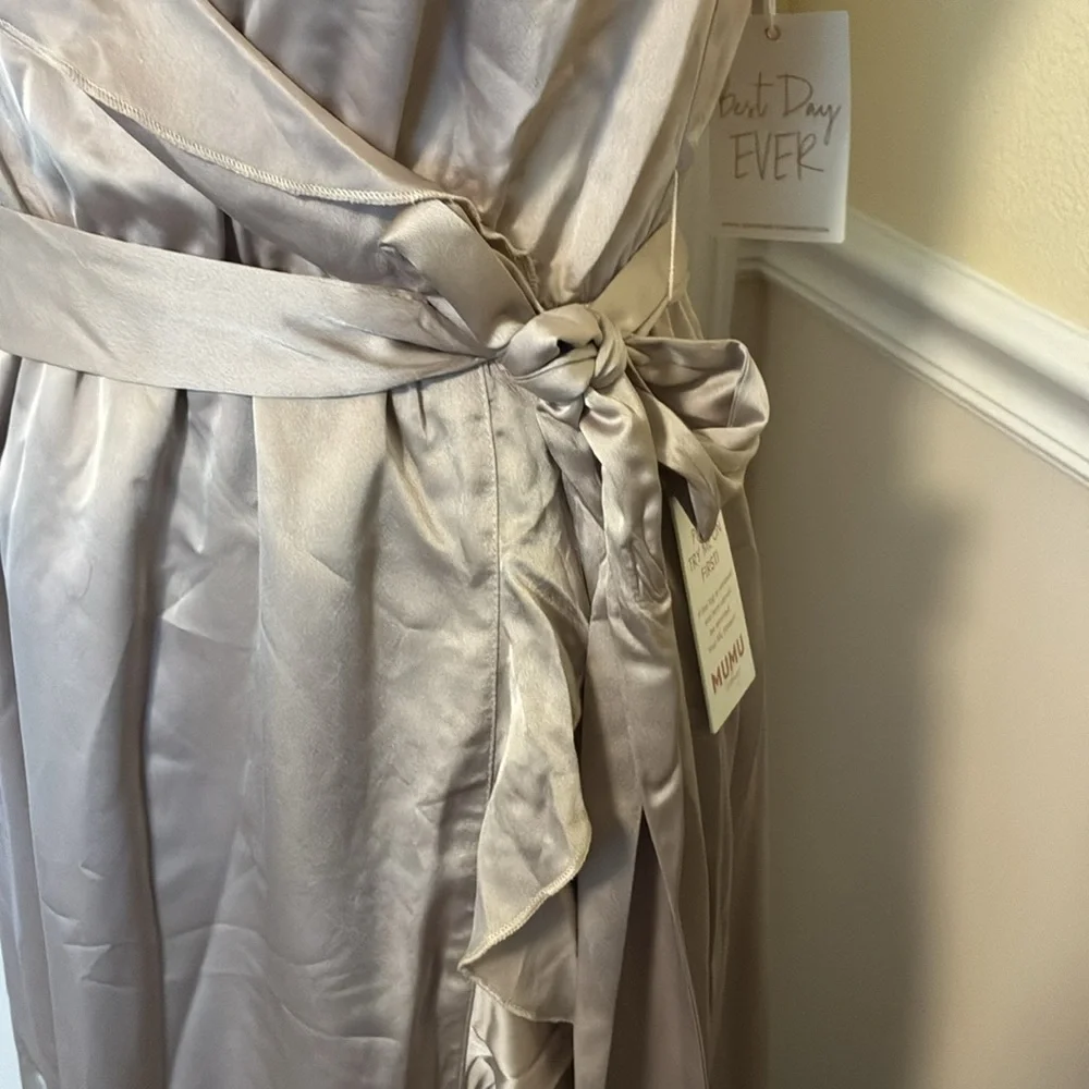 NWT SHOW ME YOUR MUMU Elegant Silver Samantha grey Ruffle Wrap Dress